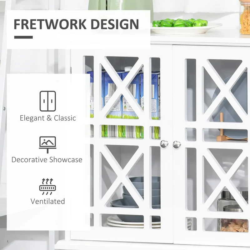 Modern Storage Cabinet with Fretwork Doors, Shelf, White