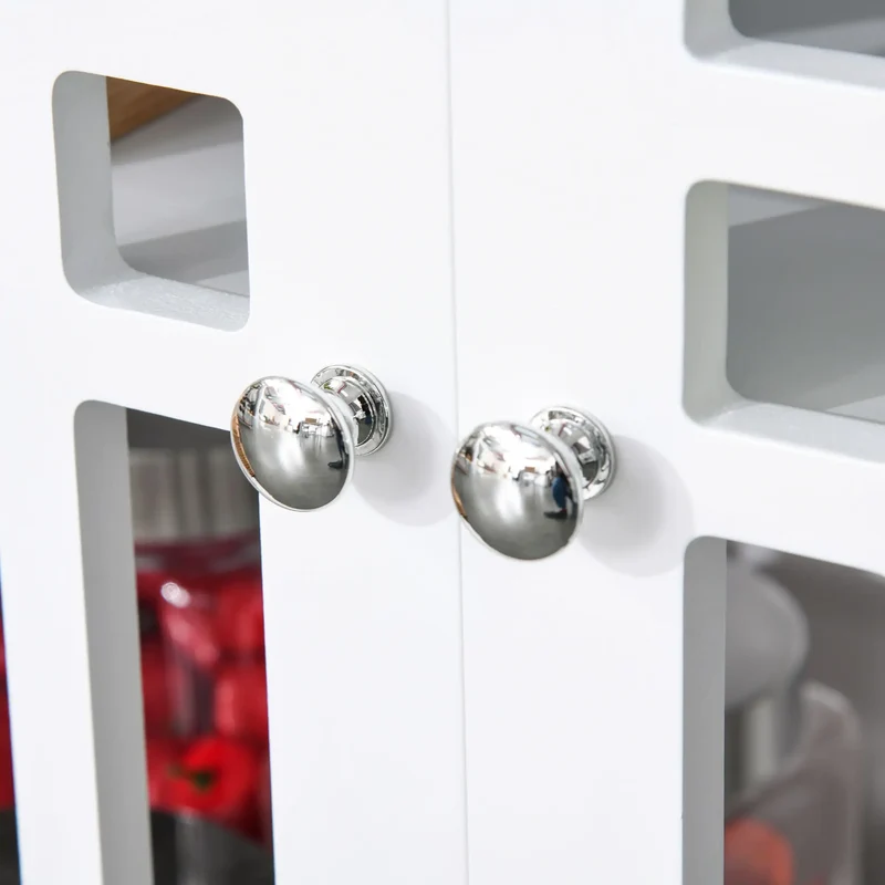 Modern Storage Cabinet with Fretwork Doors, Shelf, White