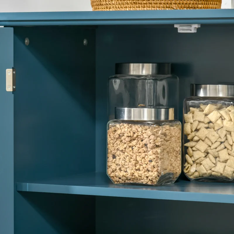 Modern Storage Cabinet with Fretwork Doors, Shelf, Blue