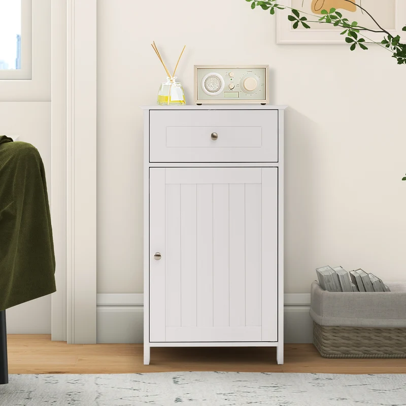 Single Door Bathroom Cabinet with Adjustable Shelf and Drawer, White