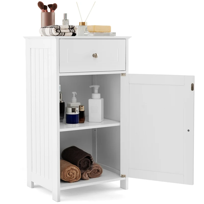Single Door Bathroom Cabinet with Adjustable Shelf and Drawer, White