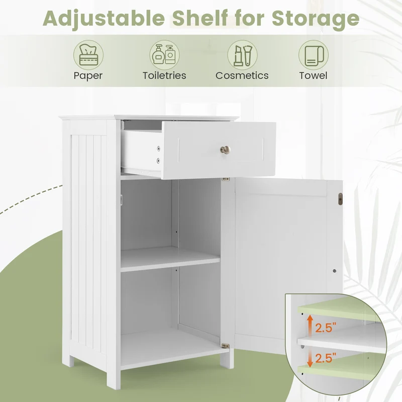 Single Door Bathroom Cabinet with Adjustable Shelf and Drawer, White