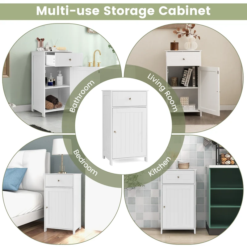 Single Door Bathroom Cabinet with Adjustable Shelf and Drawer, White