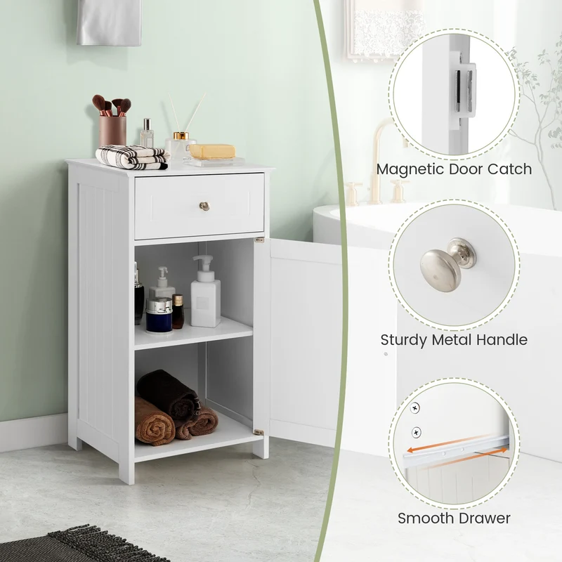Single Door Bathroom Cabinet with Adjustable Shelf and Drawer, White