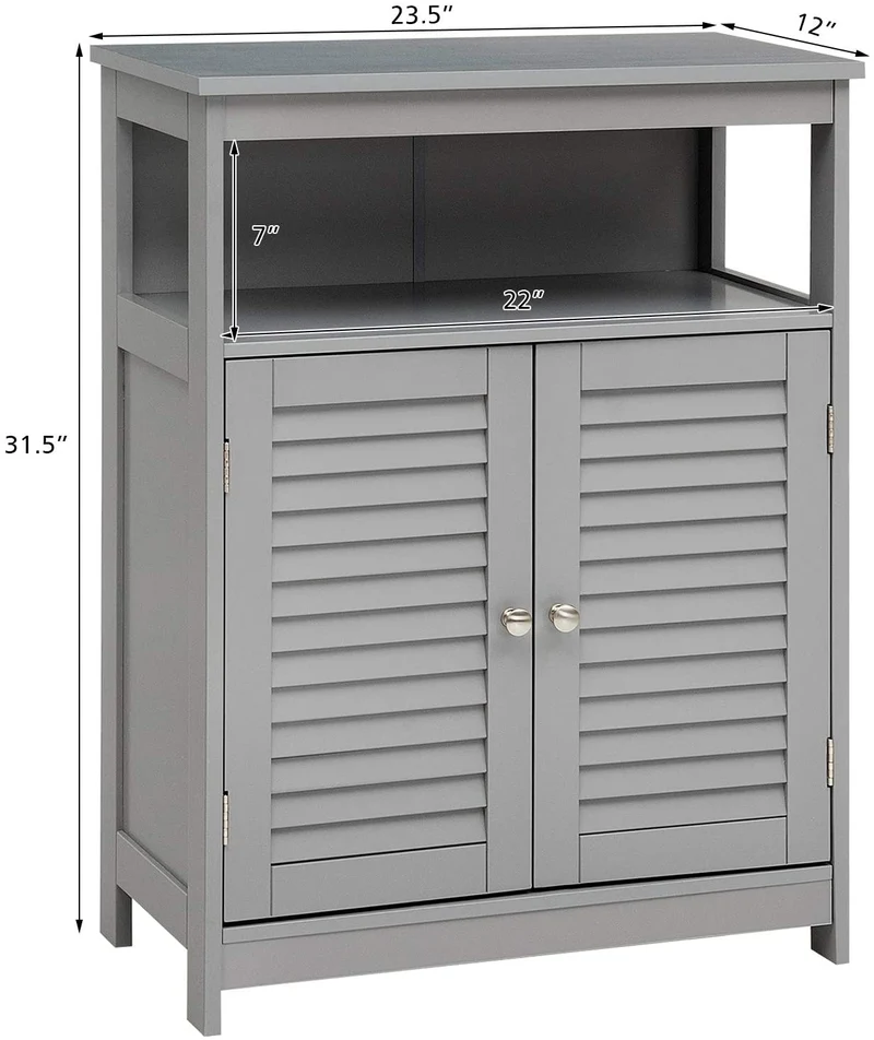 Wood Freestanding Bathroom Storage Cabinet with Double Shutter Door, Gray