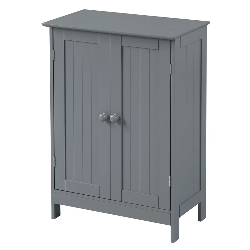 Bathroom Floor Storage Double Door Cupboard Cabinet, Gray