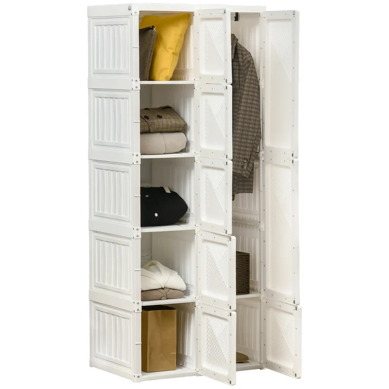 Portable Wardrobe Closet, Folding Clothes Storage Organizer, White