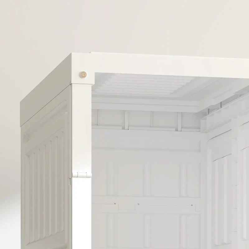 Portable Wardrobe, Foldable Plastic Closet, 5 Compartments, Hanging Rod, White