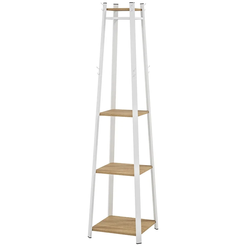 Clothes Rack with Storage, 8 Hooks, 3-Tier Shelf, Oak