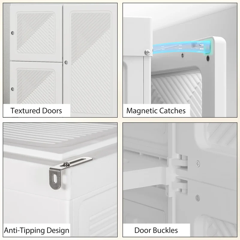 Portable Wardrobe, Foldable Plastic Closet, 8 Compartments, 2 Hanging Rods, White
