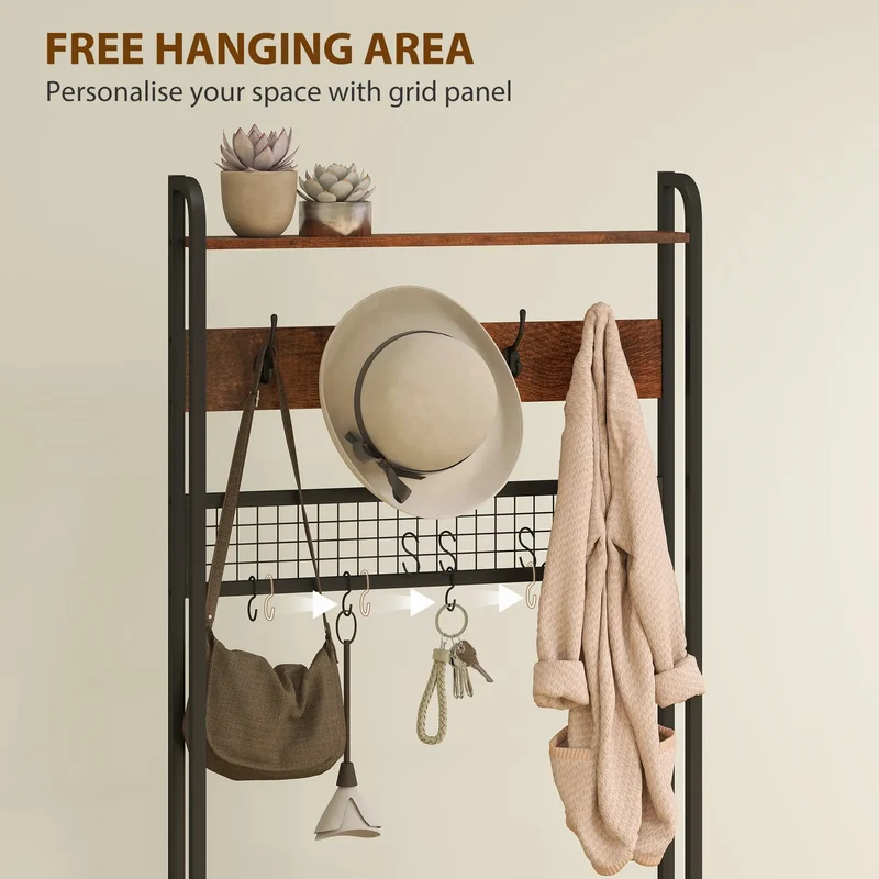 5-In-1 Coat Rack Shoe Bench, Hall Tree with Bench, 10 Hooks, Rustic Brown