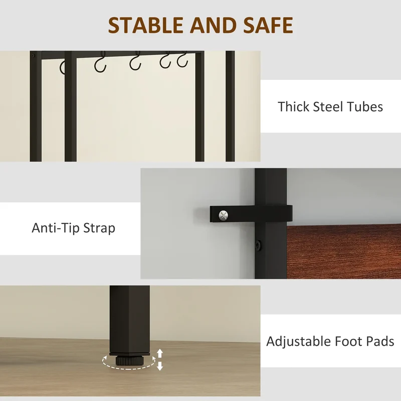 5-In-1 Coat Rack Shoe Bench, Hall Tree with Bench, 10 Hooks, Rustic Brown