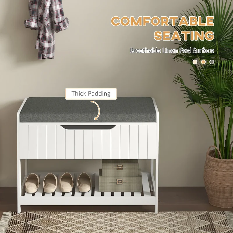 Wall Mounted Coat Rack, Shoe Storage Bench, Hall Tree, White