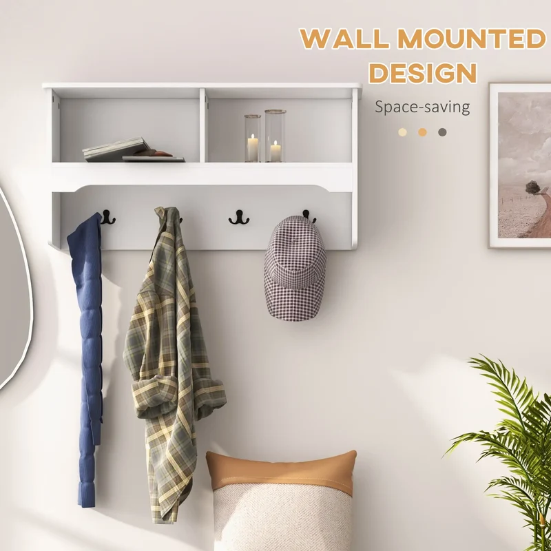Wall Mounted Coat Rack, Shoe Storage Bench, Hall Tree, White