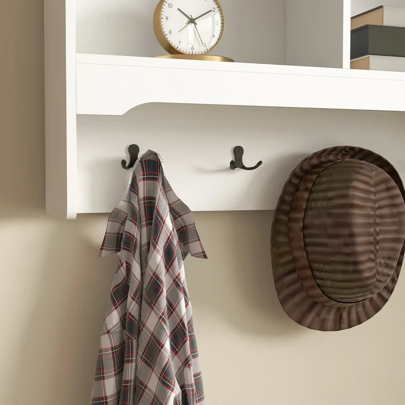 Wall Mounted Coat Rack, Shoe Storage Bench, Hall Tree, White