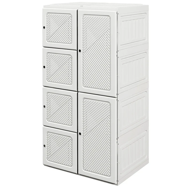 Portable Wardrobe, Foldable Clothes Organizer, 5 Compartments, Hanging Rod, White