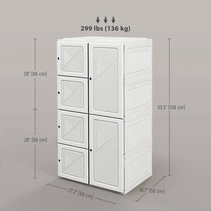 Portable Wardrobe, Foldable Clothes Organizer, 5 Compartments, Hanging Rod, White
