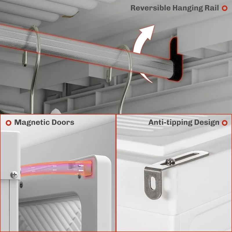 Portable Wardrobe, Foldable Clothes Organizer, 5 Compartments, Hanging Rod, White