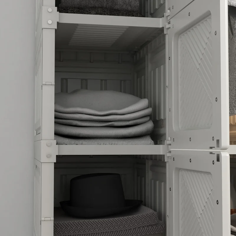 Portable Wardrobe, Foldable Clothes Organizer, 5 Compartments, Hanging Rod, White