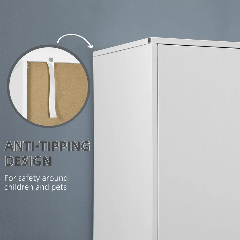 Modern Wardrobe Closet, 2 Drawers, Hanging Rod, Anti-Tipping, White