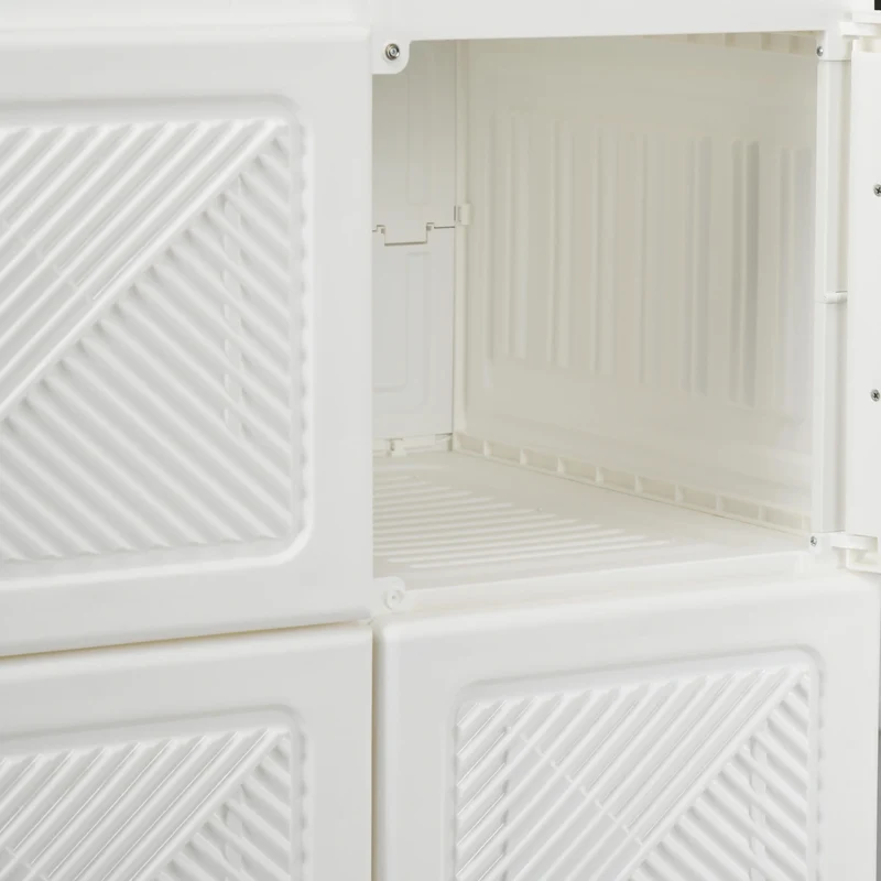 Portable Wardrobe, Foldable Clothes Organizer, 8 Compartments, Magnet Doors, White