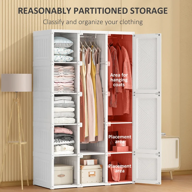 Portable Wardrobe Closet, 8 Cube Compartments, White