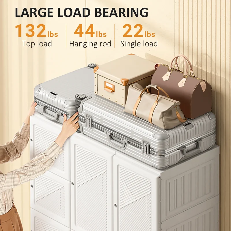 Portable Wardrobe Closet, 8 Cube Compartments, White