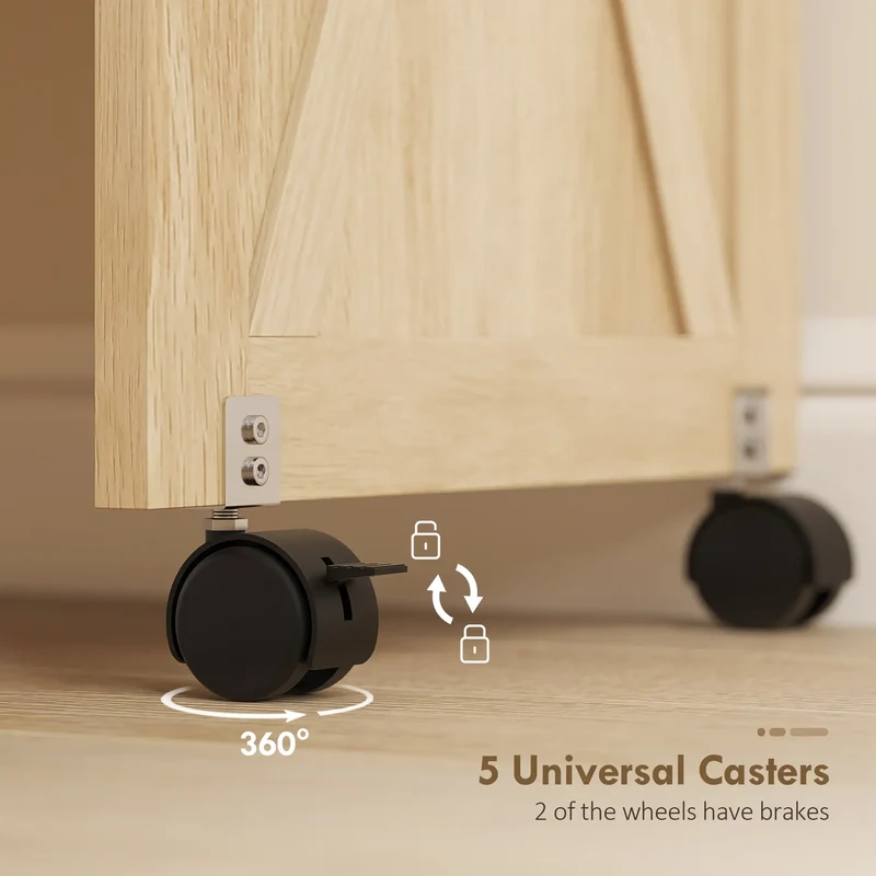 Sewing Machine Table on Wheels, Folding Craft Table with Storage, Natural