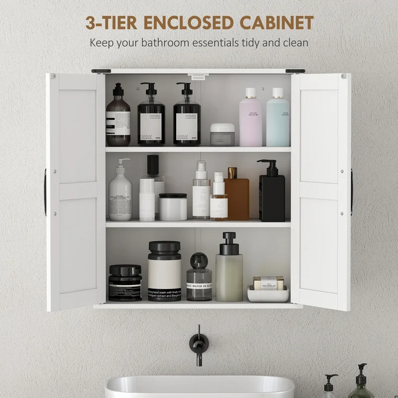 Wall Mounted Medicine Cabinet, Barn Doors, Adjustable Shelves, White