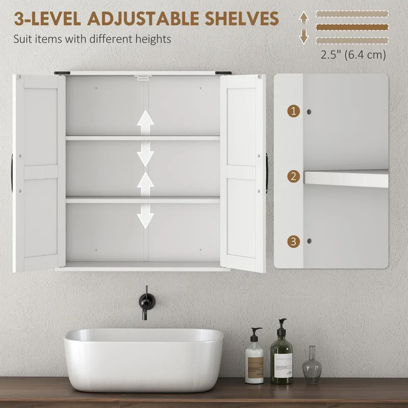 Wall Mounted Medicine Cabinet, Barn Doors, Adjustable Shelves, White