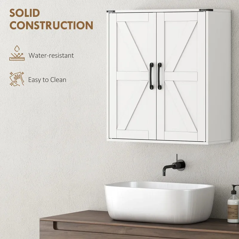 Wall Mounted Medicine Cabinet, Barn Doors, Adjustable Shelves, White