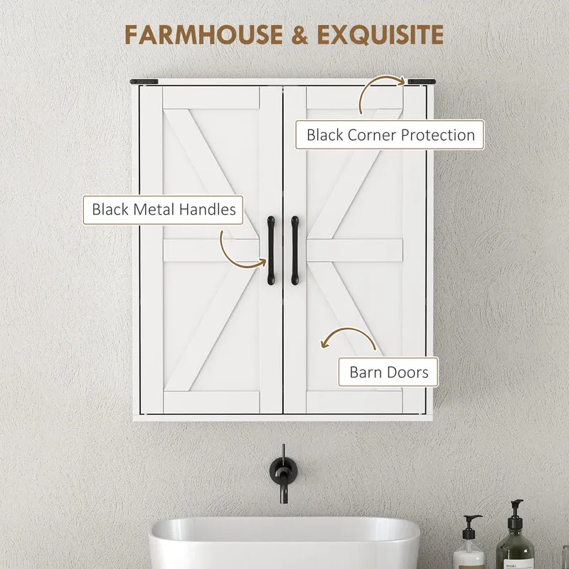 Wall Mounted Medicine Cabinet, Barn Doors, Adjustable Shelves, White