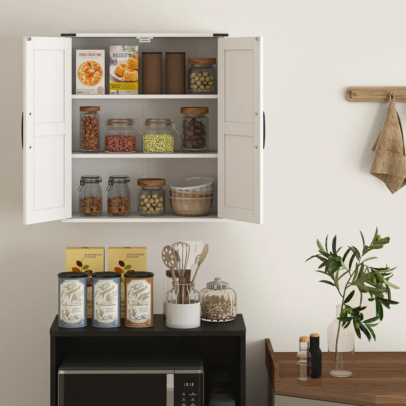 Wall Mounted Medicine Cabinet, Barn Doors, Adjustable Shelves, White
