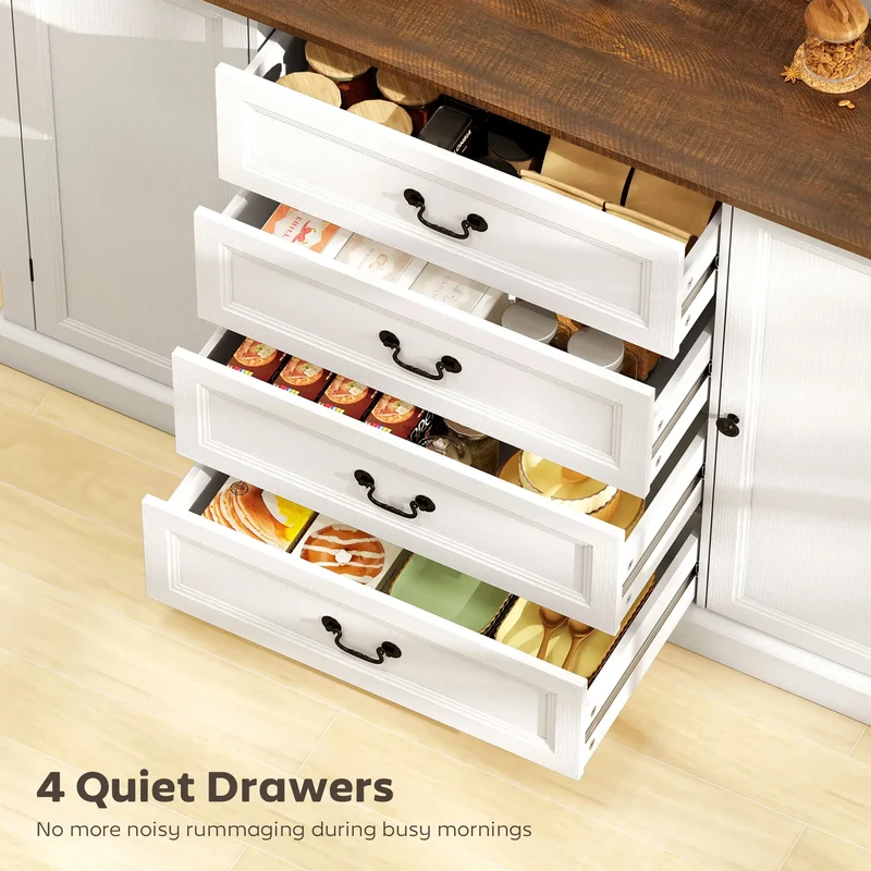 Farmhouse Sideboard with Charging Station, 58" Buffet Cabinet, White