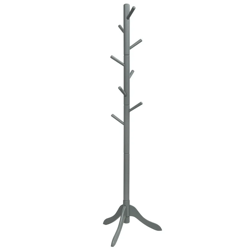 Adjustable Wooden Tree Coat Rack, 8 Hooks, Gray