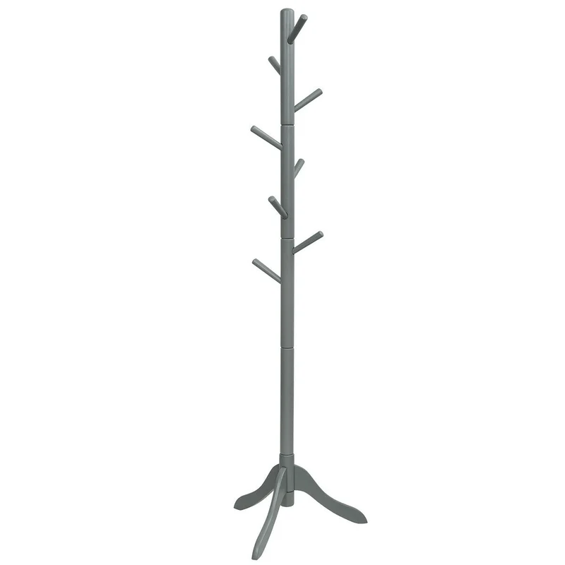 Adjustable Wooden Tree Coat Rack, 8 Hooks, Gray