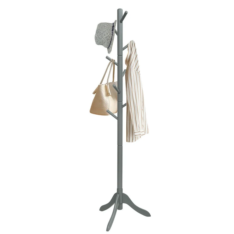 Adjustable Wooden Tree Coat Rack, 8 Hooks, Gray