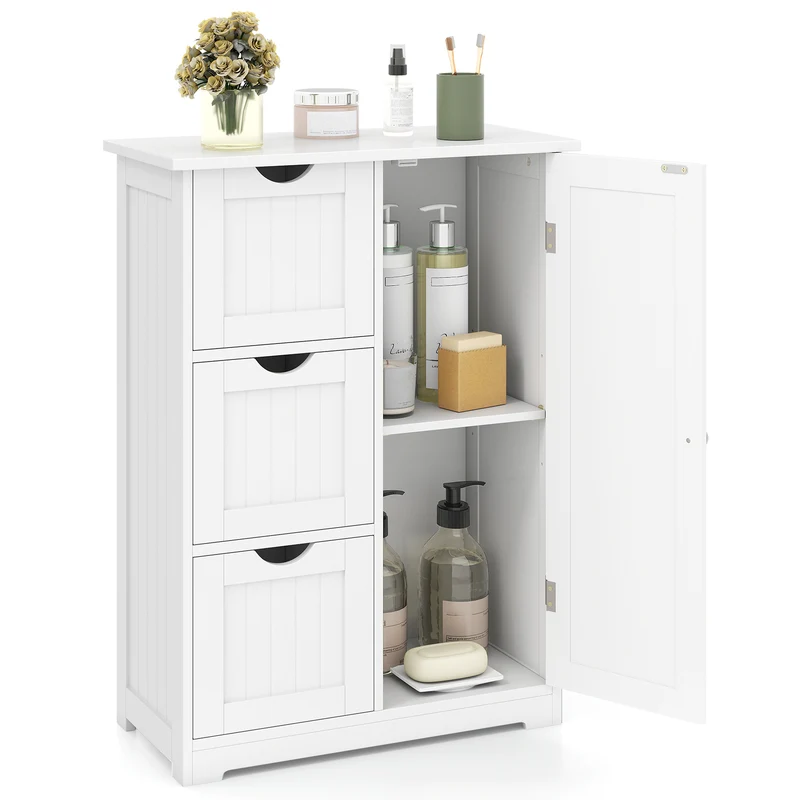 Bathroom Floor Cabinet, 3 Drawers, 1 Cupboard, White