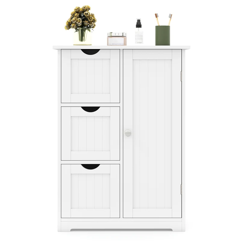 Bathroom Floor Cabinet, 3 Drawers, 1 Cupboard, White
