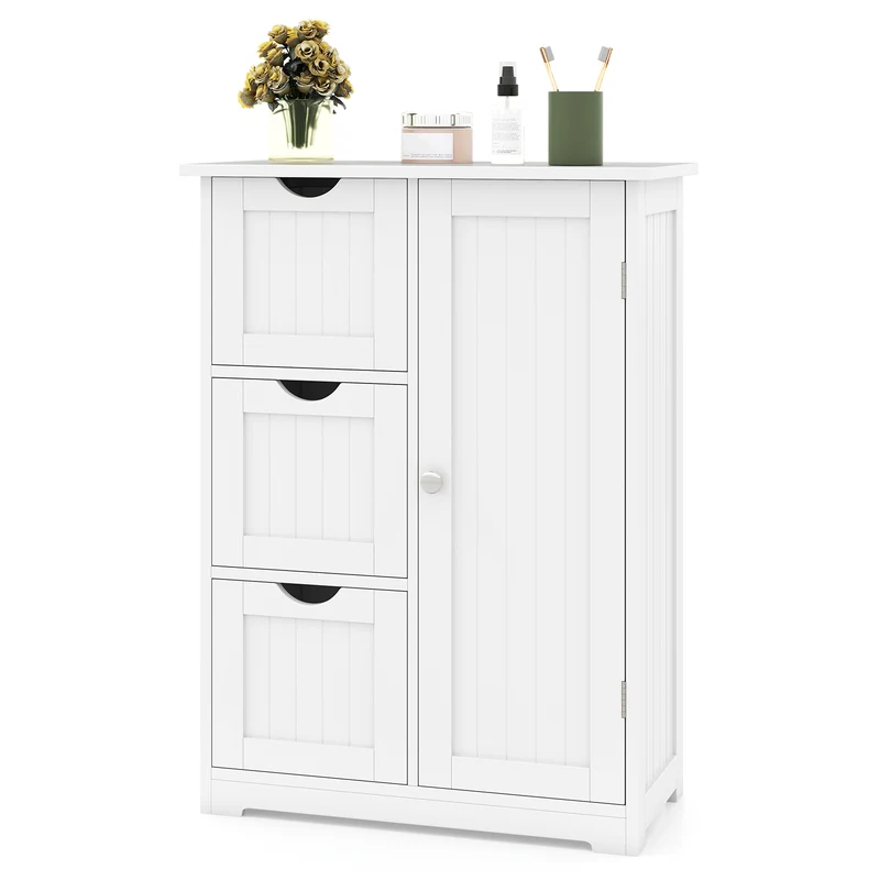 Bathroom Floor Cabinet, 3 Drawers, 1 Cupboard, White