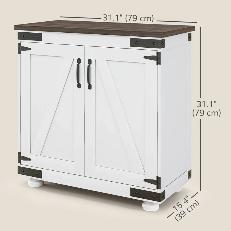 Sideboard Buffet, Kitchen Cabinet with Barn Door, Adjustable Shelves, White, Brown