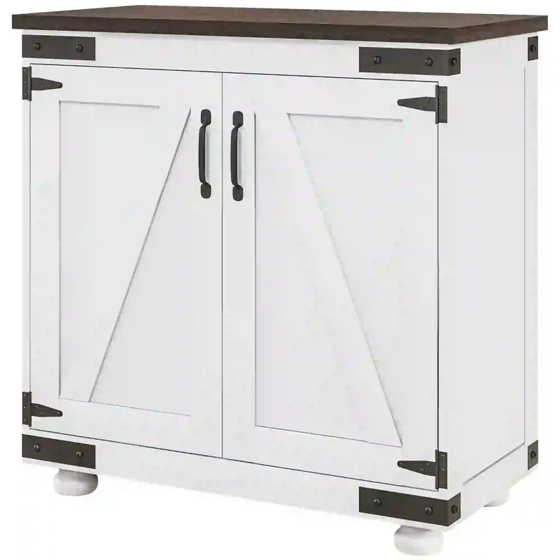 Sideboard Buffet, Kitchen Cabinet with Barn Door, Adjustable Shelves, White, Brown