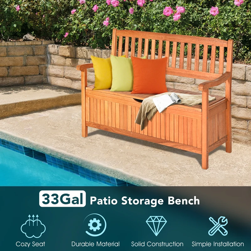 33 Gallon Wooden Storage Bench With Liner, Natural