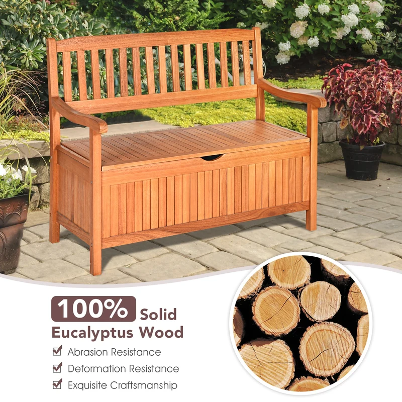 33 Gallon Wooden Storage Bench With Liner, Natural