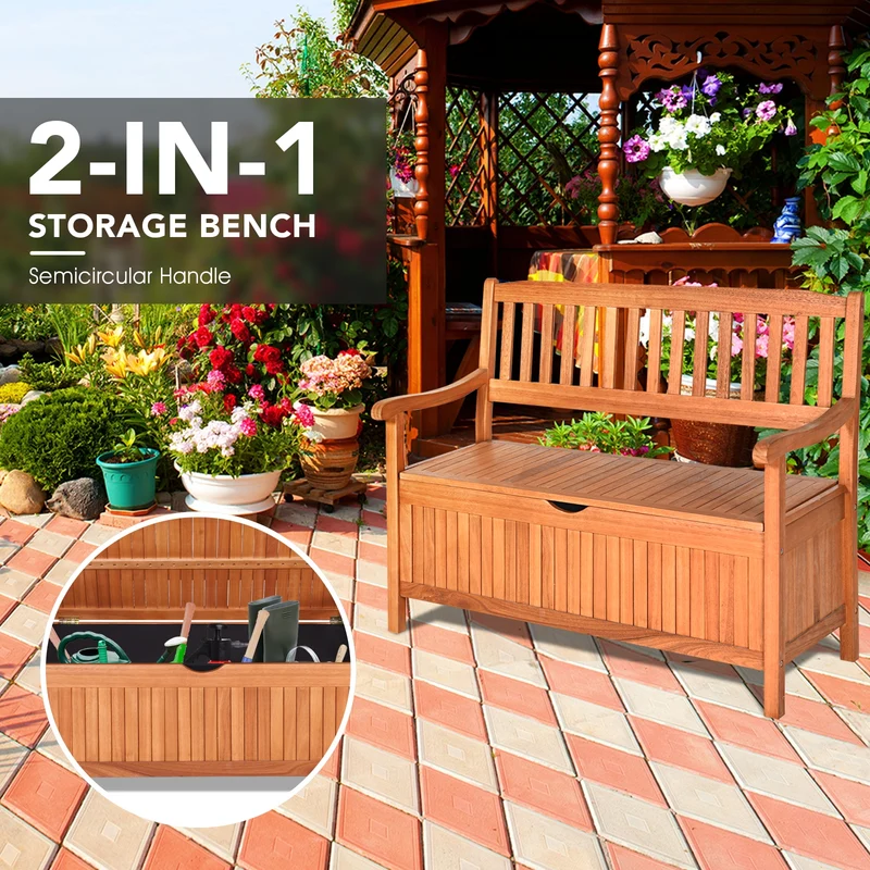 33 Gallon Wooden Storage Bench With Liner, Natural