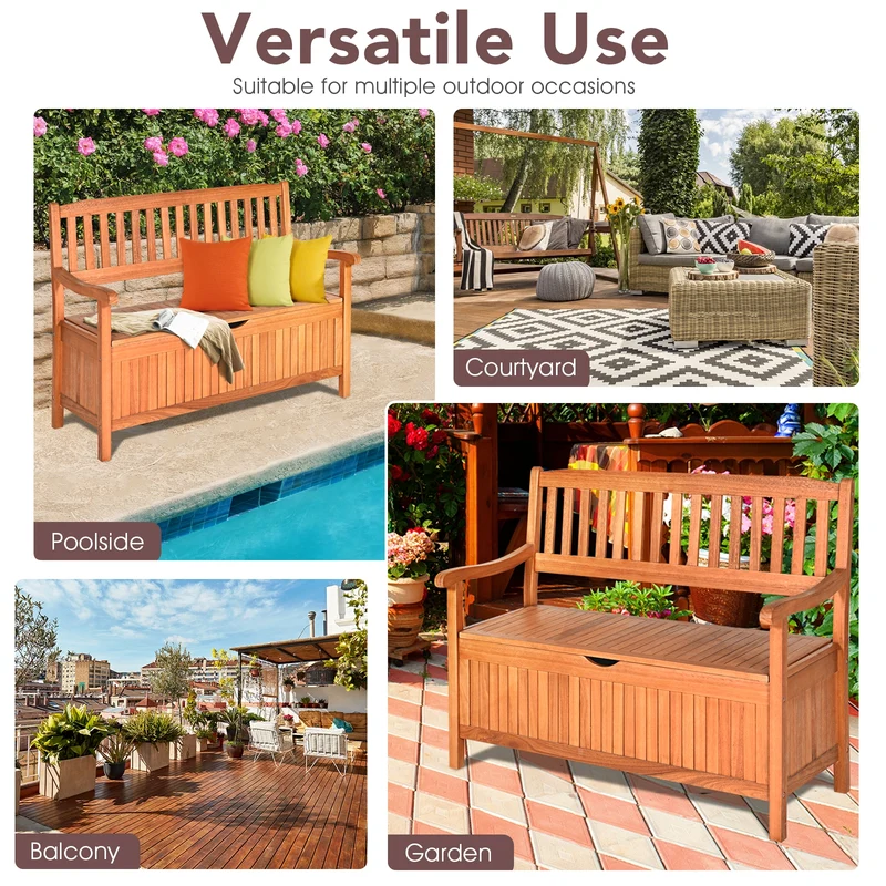 33 Gallon Wooden Storage Bench With Liner, Natural