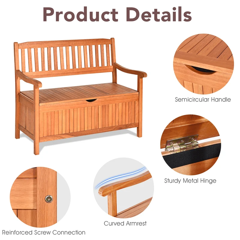 33 Gallon Wooden Storage Bench With Liner, Natural