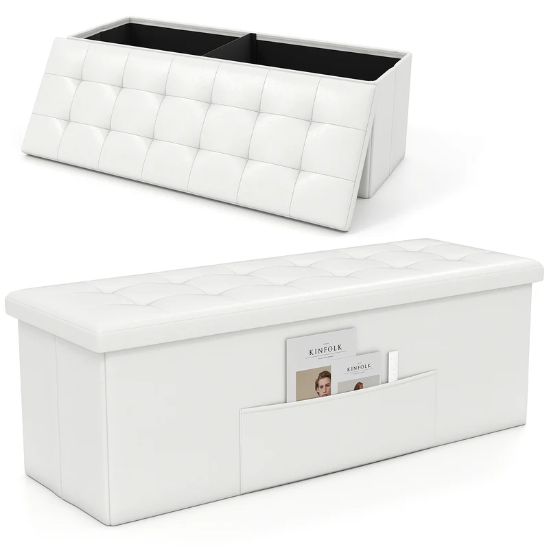 45 Inch Large Folding Ottoman Storage Seat, White