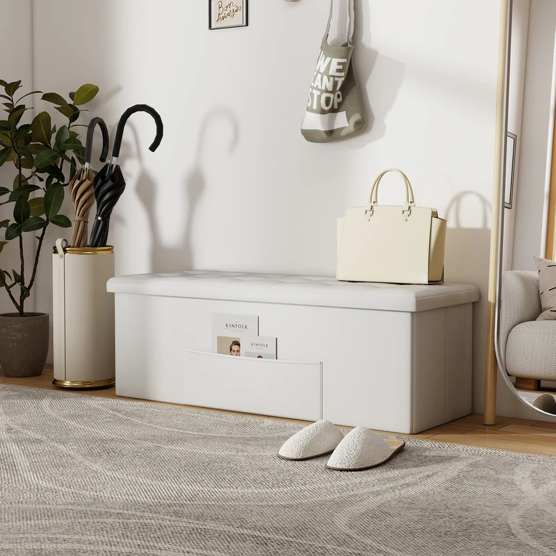 45 Inch Large Folding Ottoman Storage Seat, White