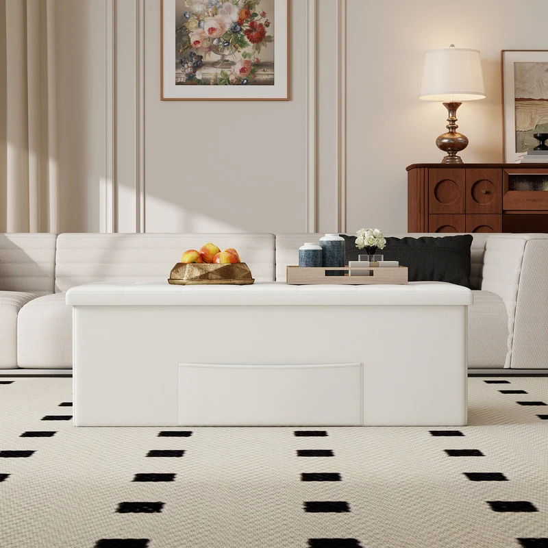 45 Inch Large Folding Ottoman Storage Seat, White